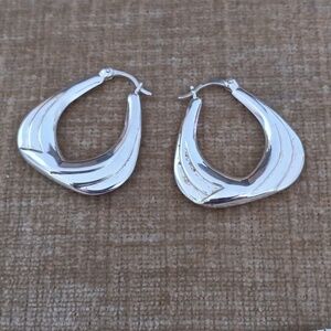 Silver Latch Back Triangle Puffy Hoop Earrings